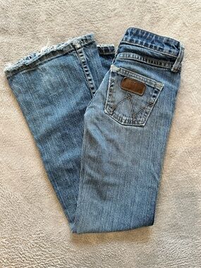 Wrangler Blue Denim Kids Jeans with Frayed Hem